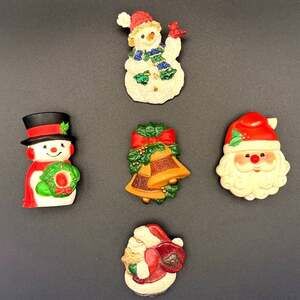 Vintage Hallmark Christmas Brooch Lot of 5 Pins Santa Snowman Bells Holiday